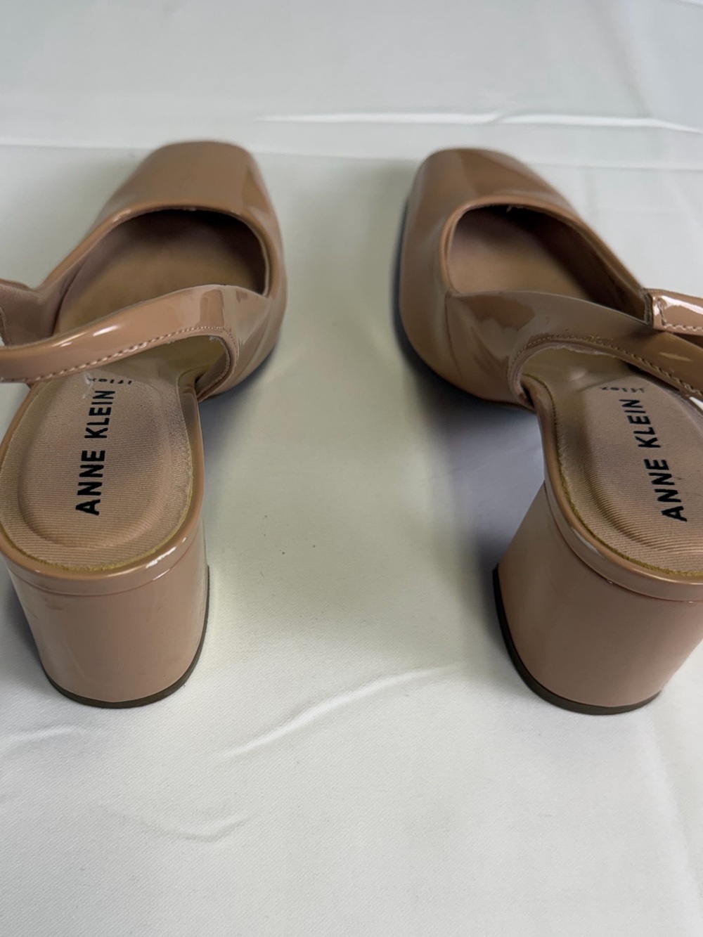 Anne Klein Nude Patent Slingback Block Heel Pumps - Picture 3 of 16